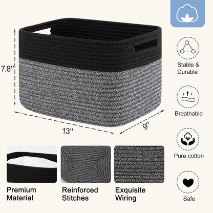 4 Pack Storage Baskets for Organizing, Woven Baskets for Shelves - Perfect for Toys, Books, Towels, and Clothes, Durable Gift Basket Bins Toy Storage, 12.7''Lx9''Wx7.8''H, Brown & White