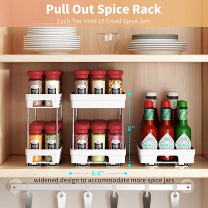 Pull Out Spice Rack Organizer for Cabinet, Slide Out Spice Racks Organizer, Spice Cabinet Organizers, Cabinet Size Need:12'' Highx11'' Deepx5'' Wide,Hold 10 Spice Jar Each Tier-2Tier, Black