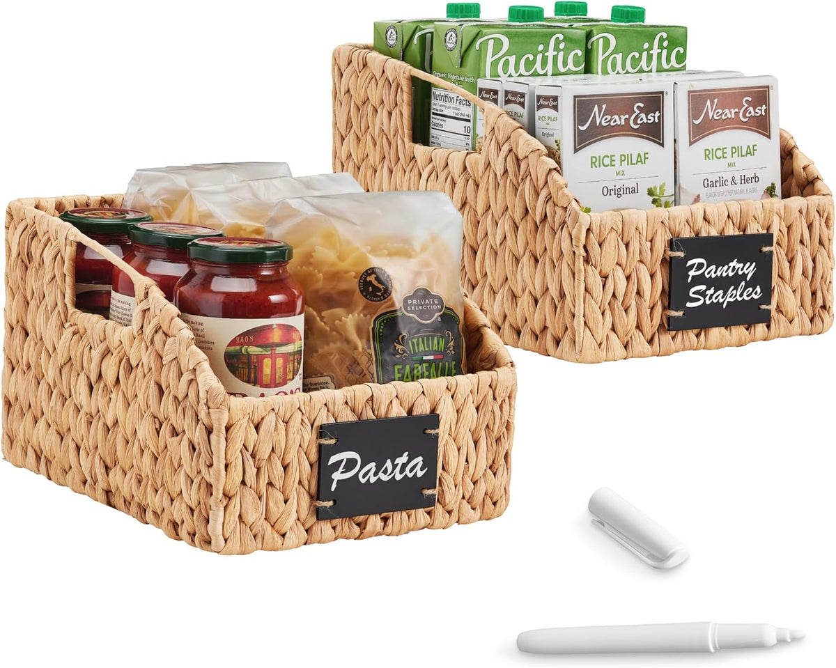 Best Choice Products Water Hyacinth Pantry Storage Baskets, Wicker Baskets w/Built-in Handles, Handwoven Shelf Baskets for Organizing, Pantry Organizers and Storage, 3-Pack - Natural