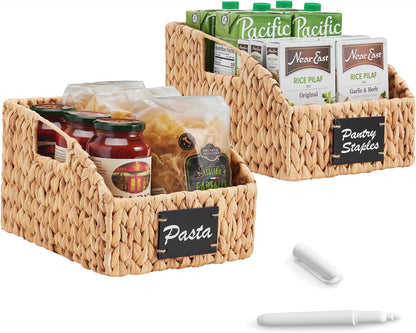Best Choice Products Water Hyacinth Pantry Storage Baskets, Wicker Baskets w/Built-in Handles, Handwoven Shelf Baskets for Organizing, Pantry Organizers and Storage, 3-Pack - Natural