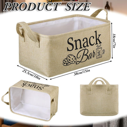 Snack Bar Organizer Basket, Burlap Fabric Snack Storage Holder with Waterproof Lining & Handles, Collapsible Bar Station Organizer Bin for Kitchen Pantry Cabinet Home Movie Night Party