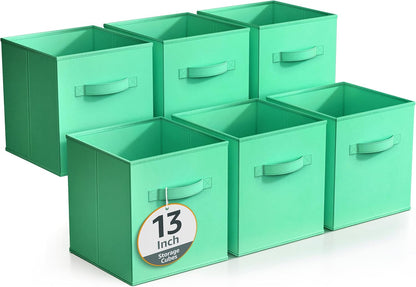Sorbus Foldable Storage Cubes - 6 Fabric Baskets for Organizing Pantry, Closet, Shelf, Nursery, Playroom, Toy Box, Cubby -11 Inch Dual Handle Collapsible Closet Organizers and Storage Bins (Navy Blue)