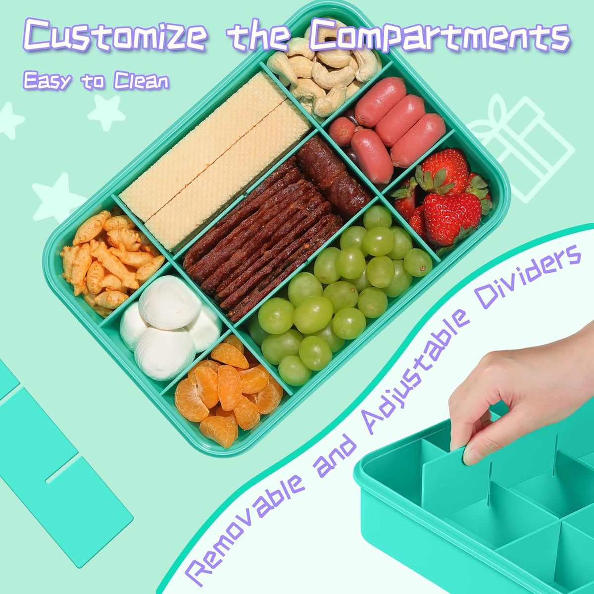Xyptorix Snack Box Container for Kids - Adjustable 12-Compartment Snack Containers, Reusable Bento Box, Dishwasher Safe, BPA-Free, Perfect for School, Travel, Camping & Picnic, Ivory White