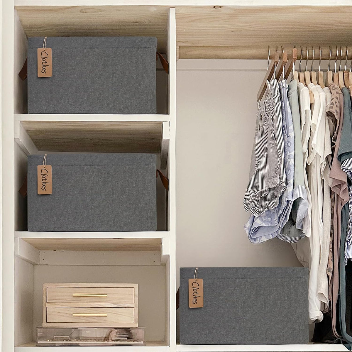 CHICVITA Large Storage Baskets for Shelves, Fabric Storage Bins with Metal Frame, Closet Organizers and Storage Boxes for Clothes Toy, Beige