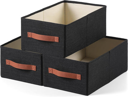 Linen Folding Storage Bins, 3 Pack Large Storage Baskets, Washable, Clothing Storage Bins with Handle, Closet Organizer for Storage Sweater,Sheets(Beige, 18½"x11 x8½)