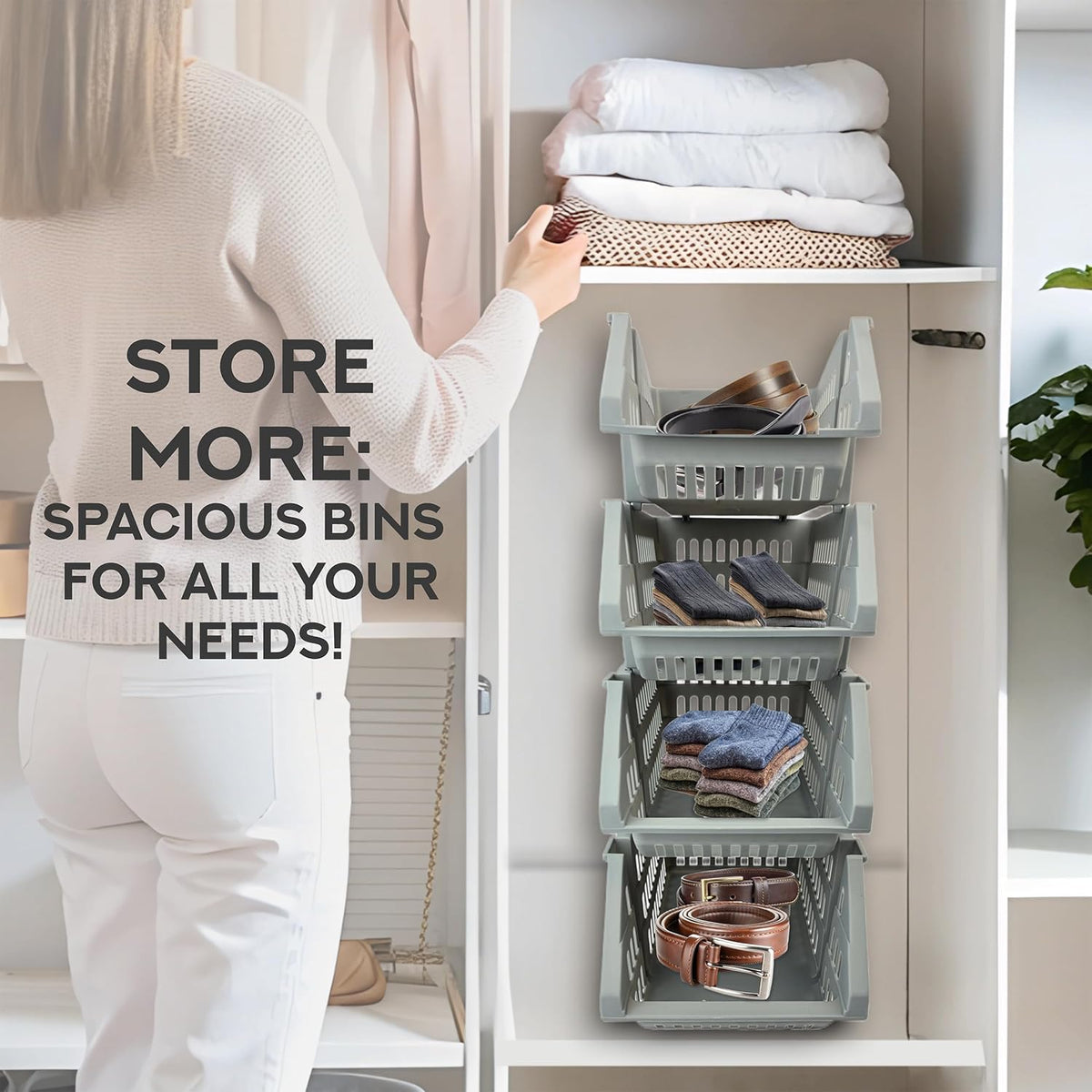 TidyFriend Small Stackable Storage Bins for Toy Organizer and Storage, Toy Storage Organizer for Kids Room and Home Organization (White)