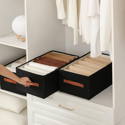 Linen Folding Storage Bins, 3 Pack Large Storage Baskets, Washable, Clothing Storage Bins with Handle, Closet Organizer for Storage Sweater,Sheets(Beige, 18½"x11 x8½)