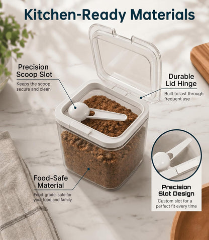 Brown Sugar Container Airtight, 2QT/1.9L Brown Sugar Keeper Storage with Spoon and Terracotta Saver, Canister for Powdered Sugar, Stackable One-Touch Opening Household Saver Organization