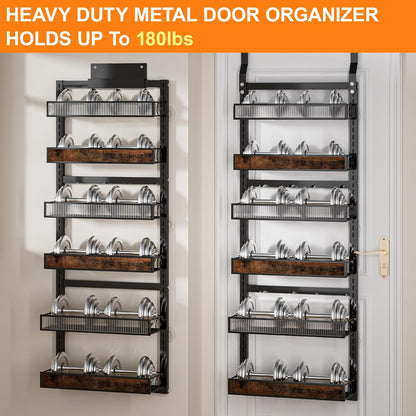 8 Tier Pantry Door Organizer Spice Rack, 2-IN-1 Wall Mount or Hanging Over Door Seasoning Organizer with Adjustable Baskets, Heavy Duty Behind Door Storage Shelves for Pantry, Cabinet and Kitchen