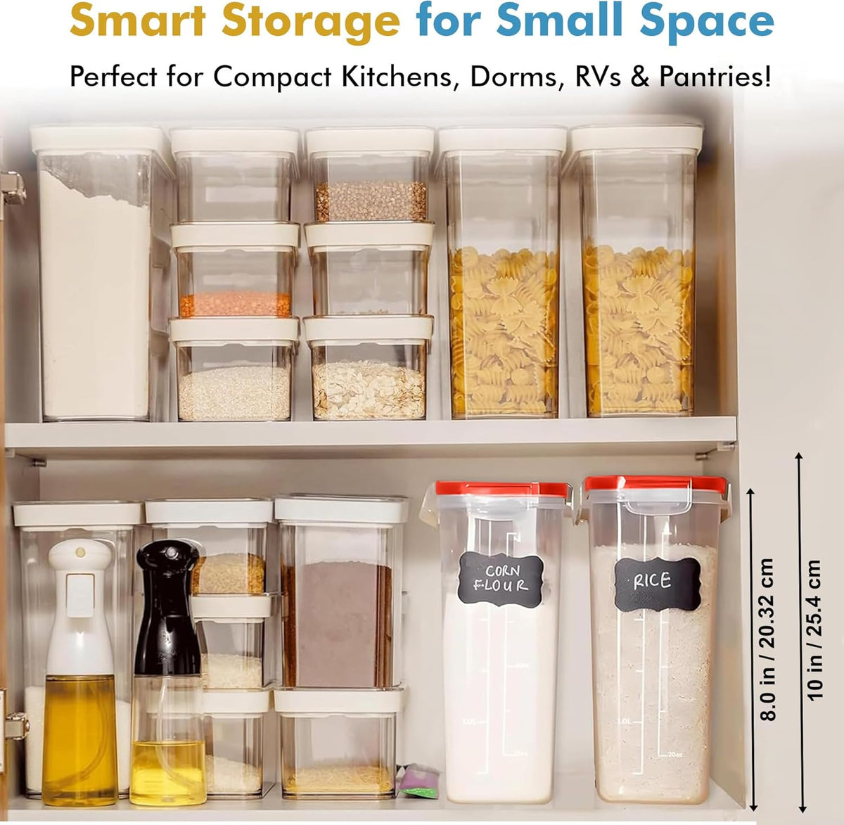 Shazo 2 Pack (15.4 Oz Cereal Capacity) Small Airtight Cereal Containers Storage with Lids, Perfect Space Saving BPA-Free Plastic Container, Pantry Organization and Canister for Rice, Sugar & Flour