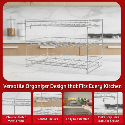 Lavish Classic Cuisine 3 Tier Dispenser-Organizer Rack Holds up to 27 Cans-for Kitchen Pantry, Countertops, and Cabinets-Storage Accessories (Chrome)