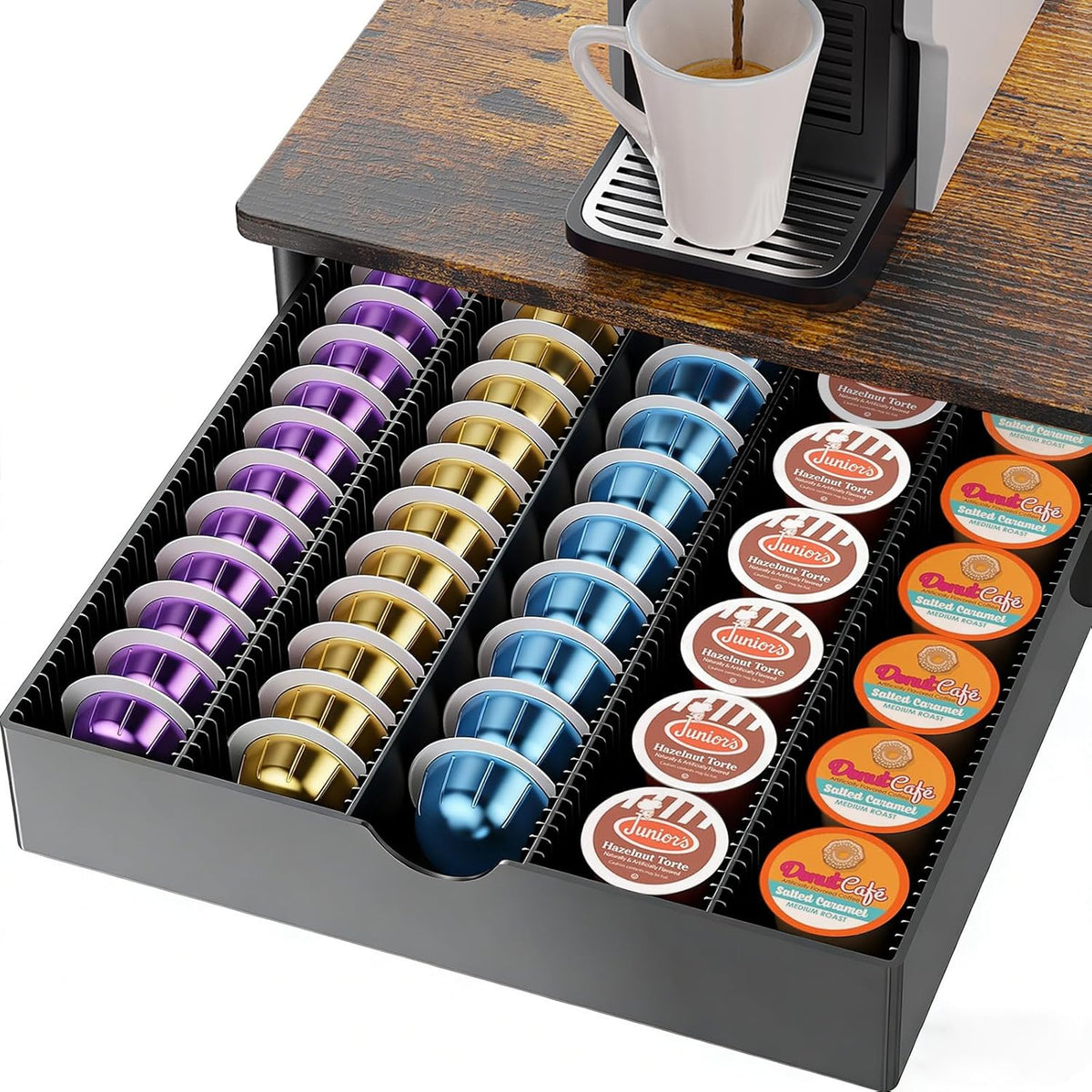 gianotter Crystal Tempered Glass Vertuo Pod Holder Drawer, Compatible with Nespresso Vertuo Capsules, Compatible with 40 Large or 60 Small Nespresso Capsule Organizer (transparent)