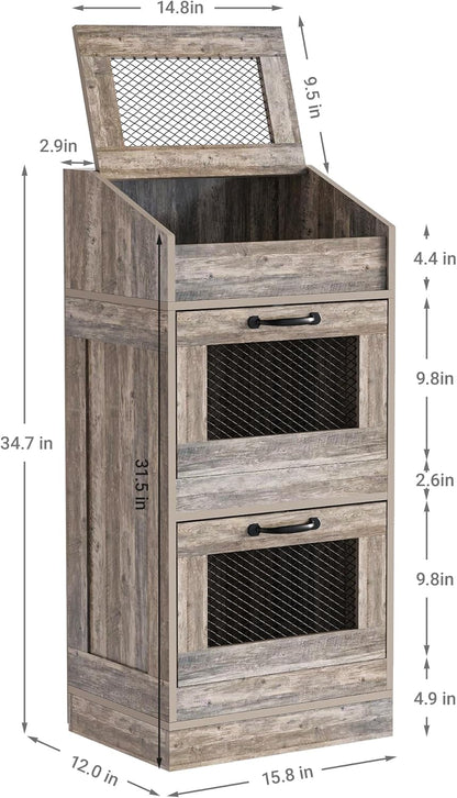 Potato Storage Bin with Lid, Rustic Wooden Onion Storage Bin, Bread Box for Kitchen, Kitchen Decorative Vegetable Storage Cabinet, Rustic Grey HPC001SG