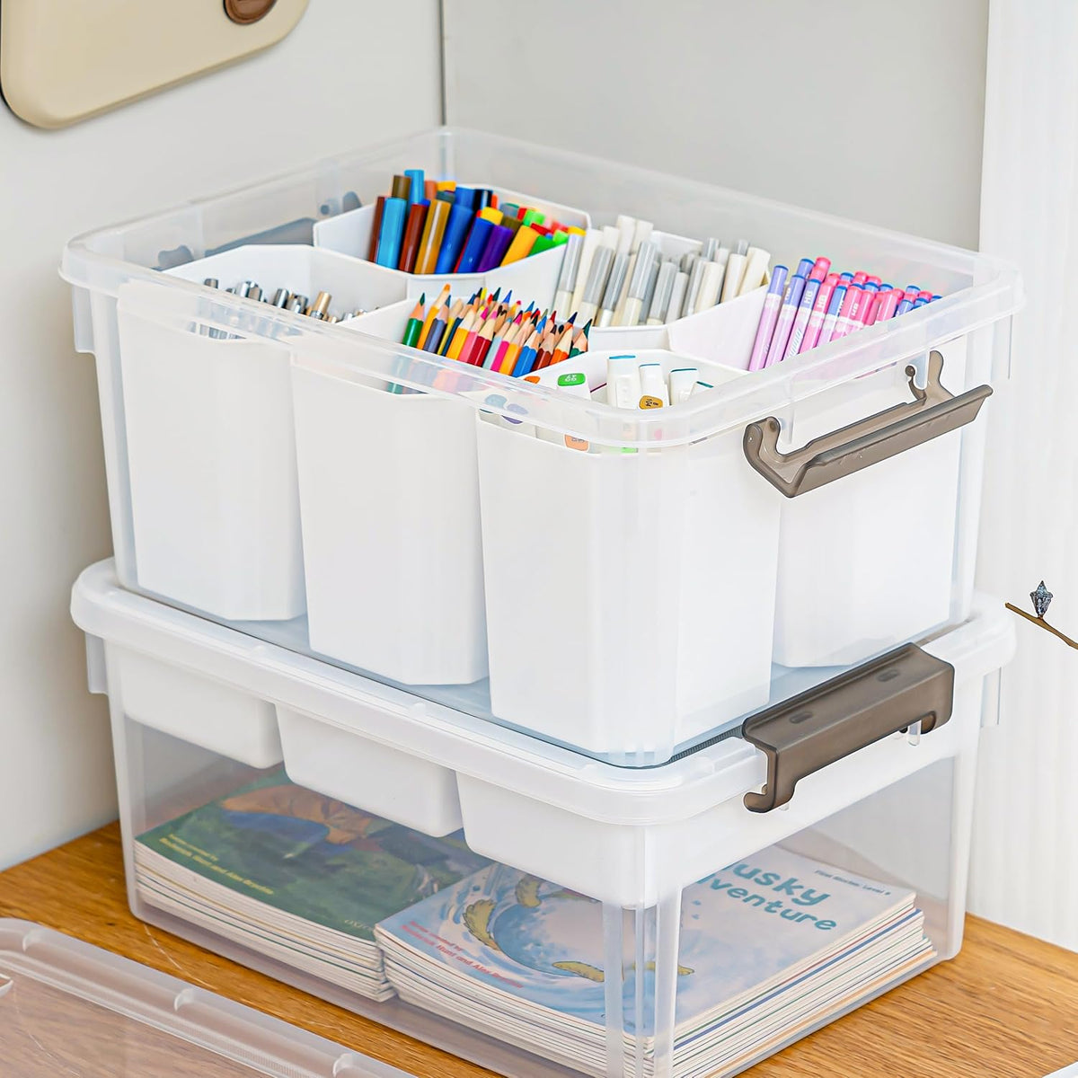 Citylife 17 QT Plastic Storage Box with Removable Tray Craft Organizers and Storage Clear Storage Container for Organizing Bead, Tool, Sewing, Playdoh