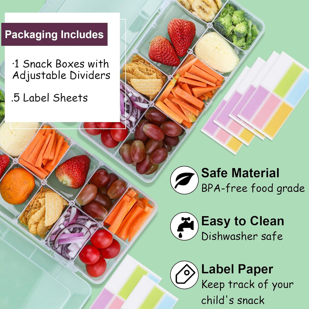 XANGNIER Snack Box Container for Kids Lunch Accessories,Divided Snackle Box Charcuterie Container,12 Compartments Reusable Food Storage Containers for School, Travel,Work,Bento Box Accessories
