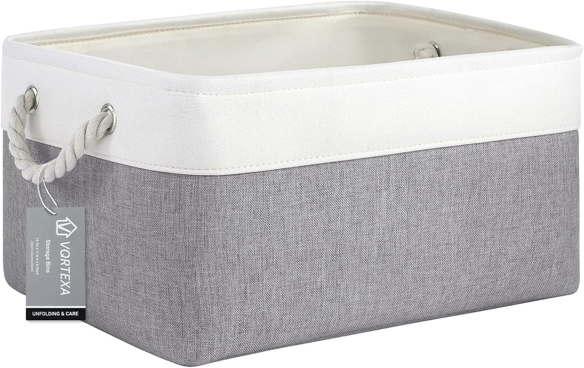Large Storage Baskets- 15.7x11.8x8.26 inch Storage Bins for Shelves and Closet Organizing, Foldable Fabric Bin for Home Organization Clothes and Laundry (3-Pack, White&Khaki)