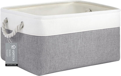 Large Storage Baskets- 15.7x11.8x8.26 inch Storage Bins for Shelves and Closet Organizing, Foldable Fabric Bin for Home Organization Clothes and Laundry (3-Pack, White&Khaki)