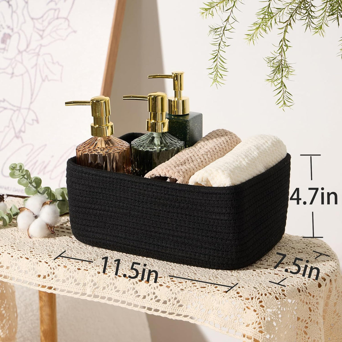 MiniArk Small Storage Baskets for Organizing | Closet Organizer Bins | Shelf Toy Basket | Woven Rope Baskets | Cube Decorative Box | Shallow Basket | L11.5xW7.5xH4.7| Brown