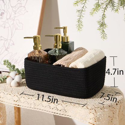 MiniArk Small Storage Baskets for Organizing | Closet Organizer Bins | Shelf Toy Basket | Woven Rope Baskets | Cube Decorative Box | Shallow Basket | L11.5xW7.5xH4.7| Brown