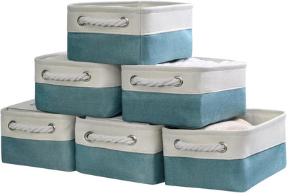Fabric Storage Bins 12x8x5 inch [6-Pack] with Rope Handles - Decorative Baskets for Organizing