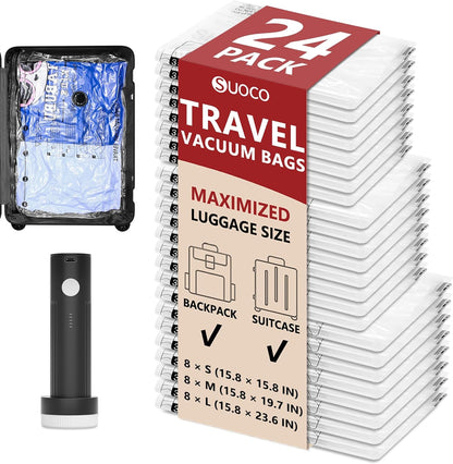 Travel Vacuum Bags for Clothing with Rechargeable Electric Pump, Compression Packing Cubes Organizer Storage for Luggage Suitcase, Space Saver Seal Bags for Vacation Cruise, 18 Combo
