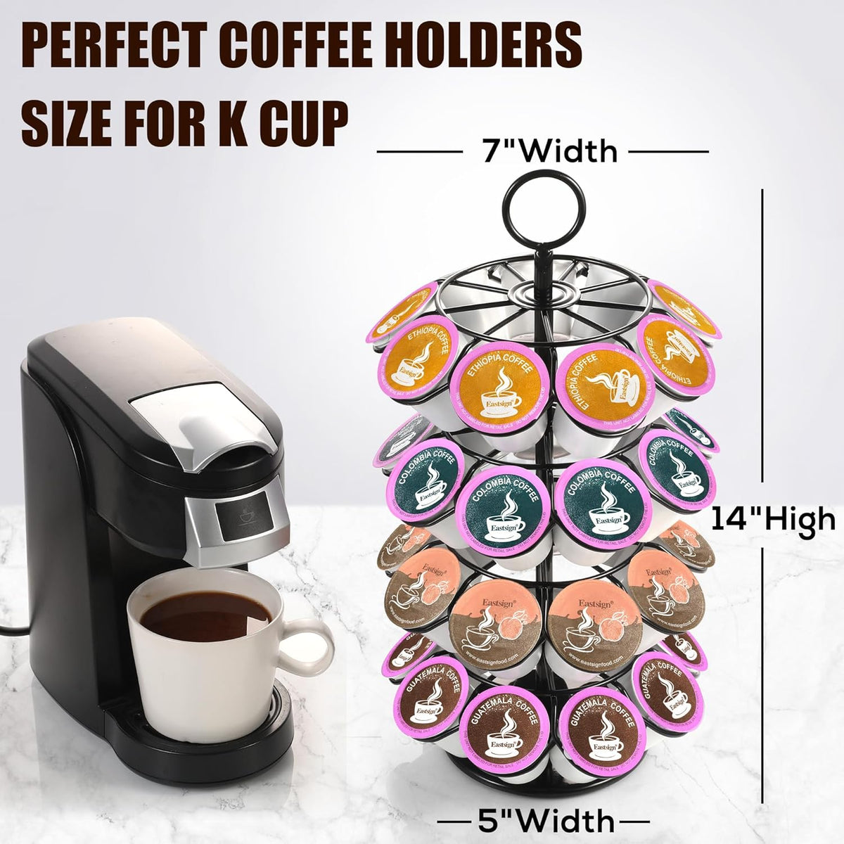 4-Tier K-Cup Holder Compatible with 36 K-Cups, Coffee Pod Carousel, Coffee Pod Storage Stand Detachable Organizer for Countertop, Spins 360-Degrees