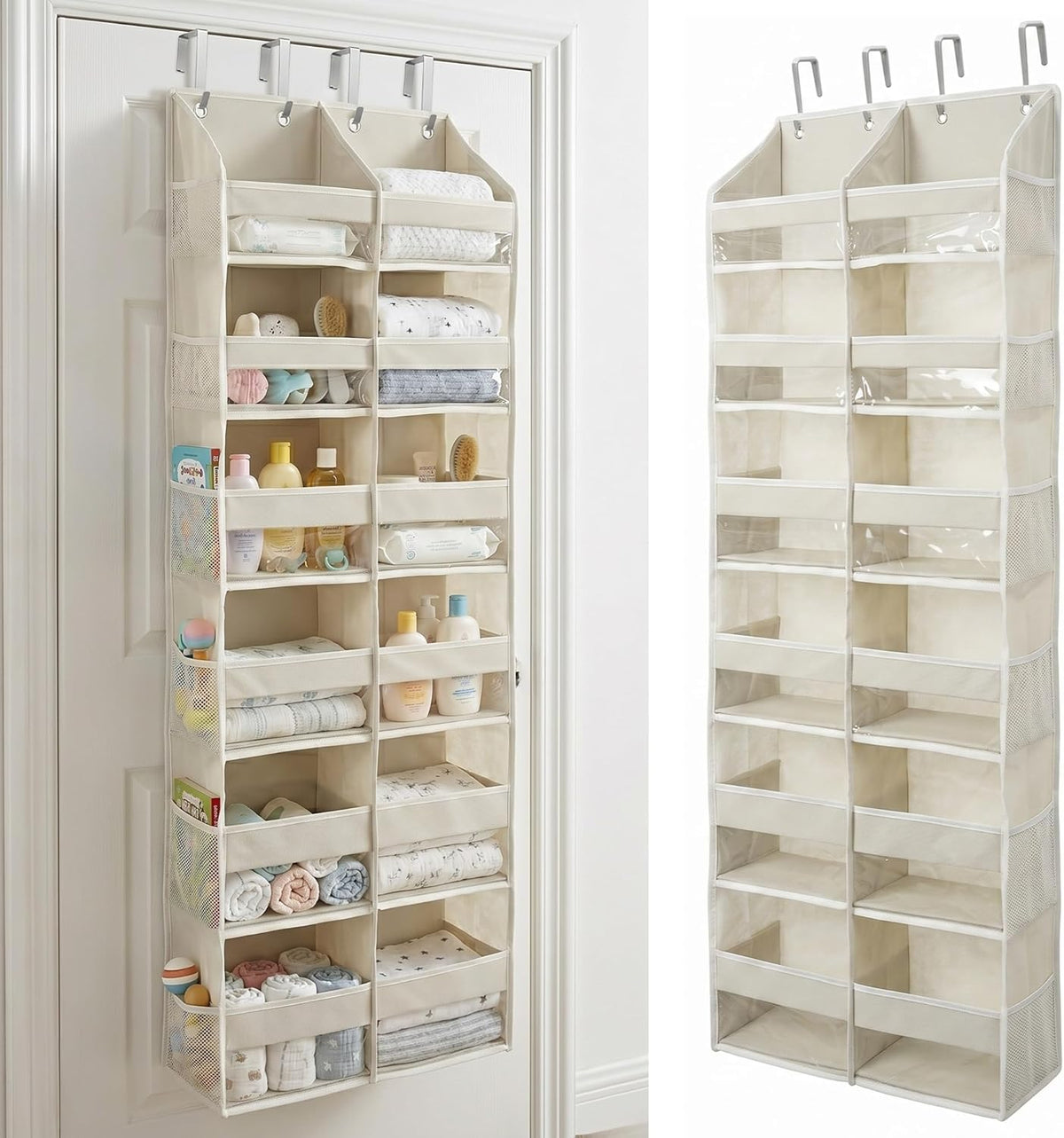 HOMELUX THEORY UPGRADED 6 Tiers Over The Door Organizer Hanging - 100D EXTRA THICK & 50lbs HUGE CAPACITY, 12 Side Mesh Pockets Over The Door Shoe Organizer, Hanging Closet Organizer (Ivory, 1pc)