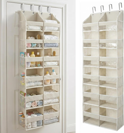 HOMELUX THEORY UPGRADED 6 Tiers Over The Door Organizer Hanging - 100D EXTRA THICK & 50lbs HUGE CAPACITY, 12 Side Mesh Pockets Over The Door Shoe Organizer, Hanging Closet Organizer (Ivory, 1pc)