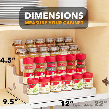 SpaceAid 4 Tier Bamboo Spice Rack Organizer for Cabinet, Kitchen Pantry Spices Storage Rack for Cabinets Organization, Home Seasoning Tiered Can Goods Racks Wood Shelf Organizers (4 Tier, Natural)