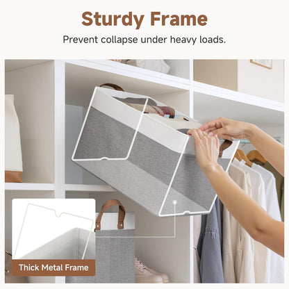StorageWorks Storage Bins, Shelves Baskets for Organizing, Fabric Closet Organizers with Handles, Metal Frame, Beige-Cotton-linen, 2-Pack