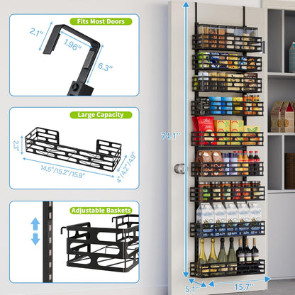 6-Tier Over the Door Pantry Organizer, Pantry Organization And Storage, Hanging Storage Organizer Spice Rack Metal Shelving for Home & Kitchen, Office Laundry Room Bathroom Black