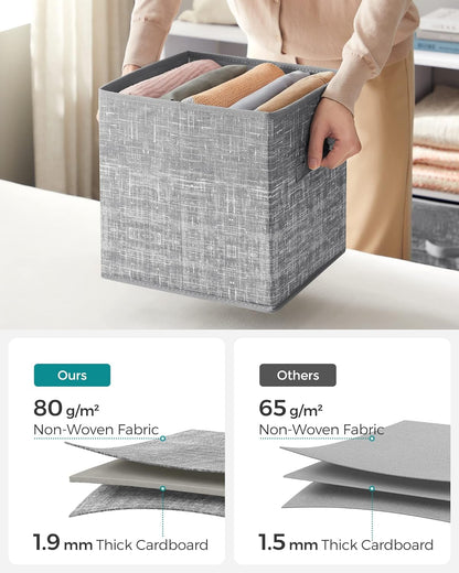 SONGMICS Storage Cubes, 11-Inch Non-Woven Fabric Bins with Double Handles, Set of 6, Closet Organizers for Shelves, Foldable, for Clothes, Cattail Gray UROB26LG