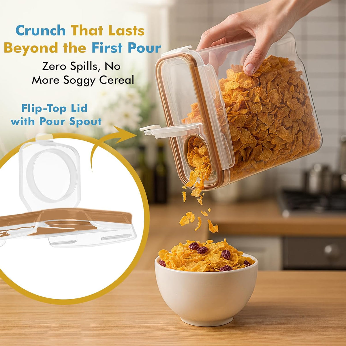 Shazo 2 Pack (15.4 Oz Cereal Capacity) Small Airtight Cereal Containers Storage with Lids, Perfect Space Saving BPA-Free Plastic Container, Pantry Organization and Canister for Rice, Sugar & Flour