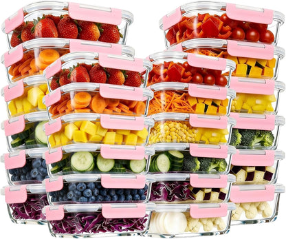 Konokyo Round Glass Food Storage Containers with Lids, 12 Pack Airtight Leakproof Meal Prep Containers, BPA-Free, Microwave Oven Freezer & Dishwasher Safe, Assorted Sizes