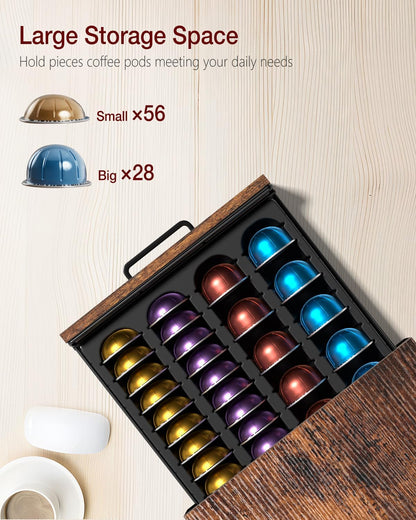 Evermagin K Cup Holder, 35 Pod Capacity, Coffee Pod Holder Compatible with Keurig, Coffee Station Organizer for Countertop with Cup Rack, Rustic Brown