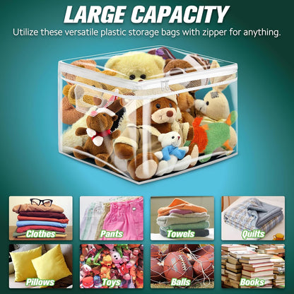 HIBAG 20 Gallon Large Storage Bag for Clothes, Zipper Clothing Storage Bag, Clear Organizer with Reinforced Handles, for Comforters Blankets Pillows Bedding
