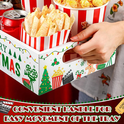 Movie Night Supplies Snack Trays with Handles Reusable Wooden Movie Gift Basket for Theater Popcorn Bucket Bowl Box Container Family Room Decor(Classic Style)