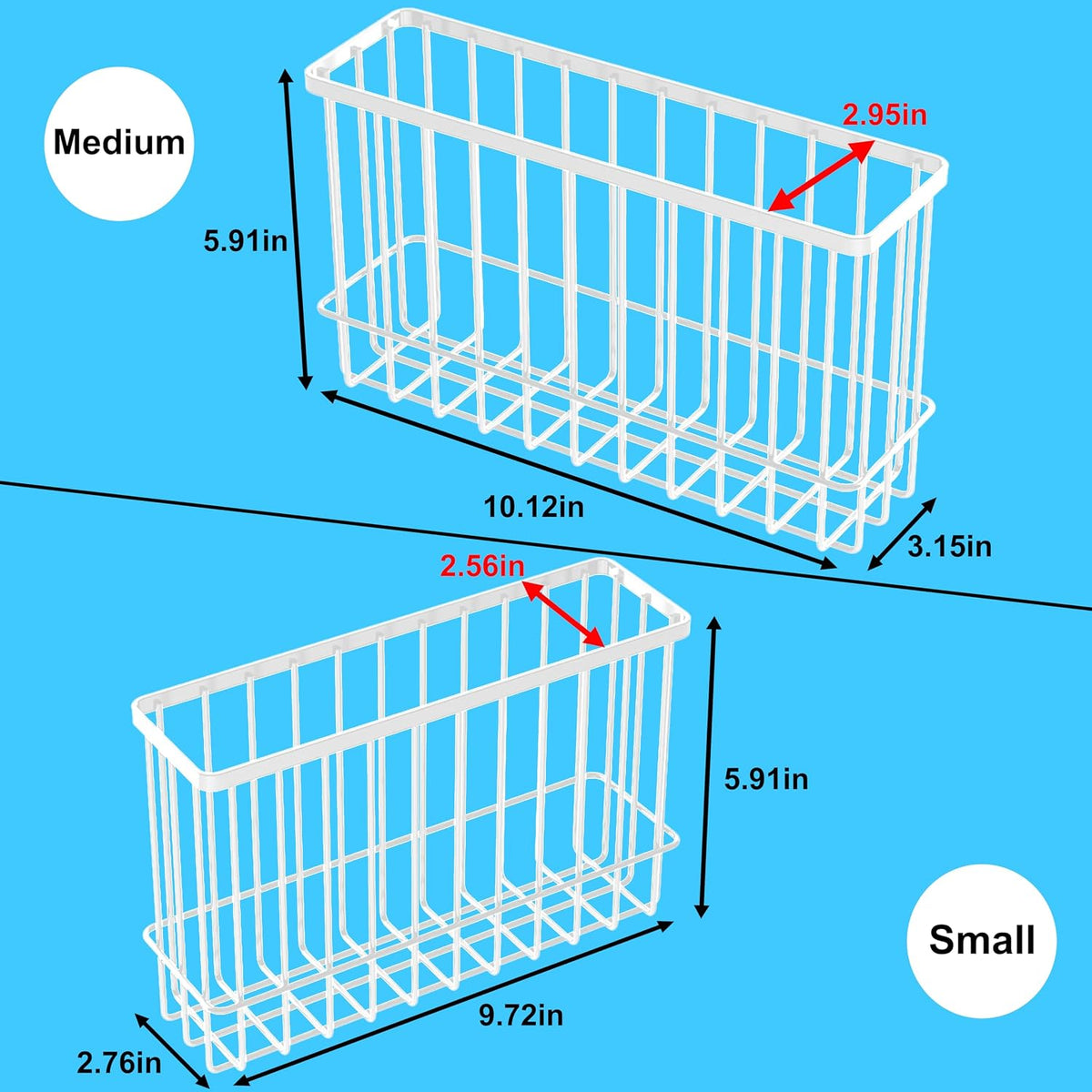 Cabinet Door Organizer Basket 2 Pack, Foil and Plastic Wrap Organizer with 2 Sponges, Lid Organizers Inside Cabinet, Metal Basket for Kitchen Organizers and Storage, Utility, Black (Medium,Large)