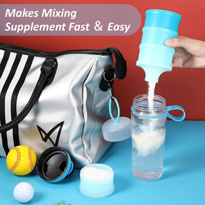 Baderke 2 Pcs Protein Powder Container with Funnels Stand, 4 Stackable Leakproof Protein Powder Dispenser, Portable Keychain Powder Container for Workout, Fitness, Travel(Gray, White)