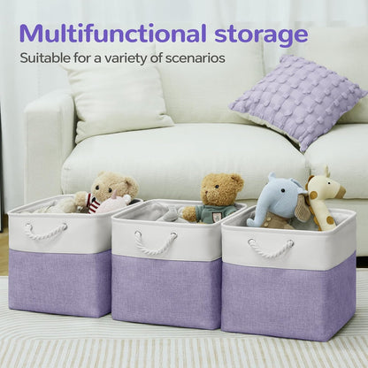 Large Storage Baskets- 15.7x11.8x8.26 inch Storage Bins for Shelves and Closet Organizing, Foldable Fabric Bin for Home Organization Clothes and Laundry (3-Pack, White&Khaki)