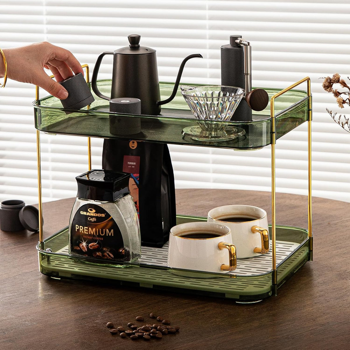 Seoneiro Whiskey Tray, Glass Cup Rack, Mug Holder, Coffee Cup Organizer, Bathroom Countertop Organizer with Drain Board Wine Glass Decorative, Food Tray, Kitchen Spice Rack