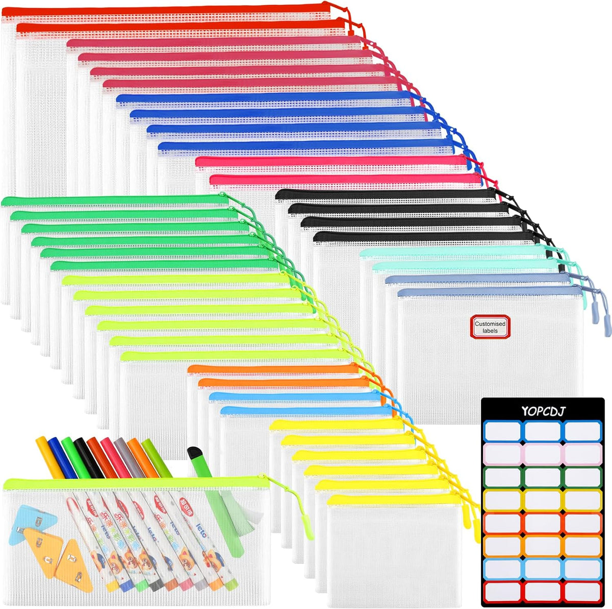 YOPCDJ Mesh Zipper Pouch Bags A4 Zipper Bags for Classroom Organization, Waterproof Document Zipper Pouches for Cosmetics, Travel Storage File Bags for Office Supplie