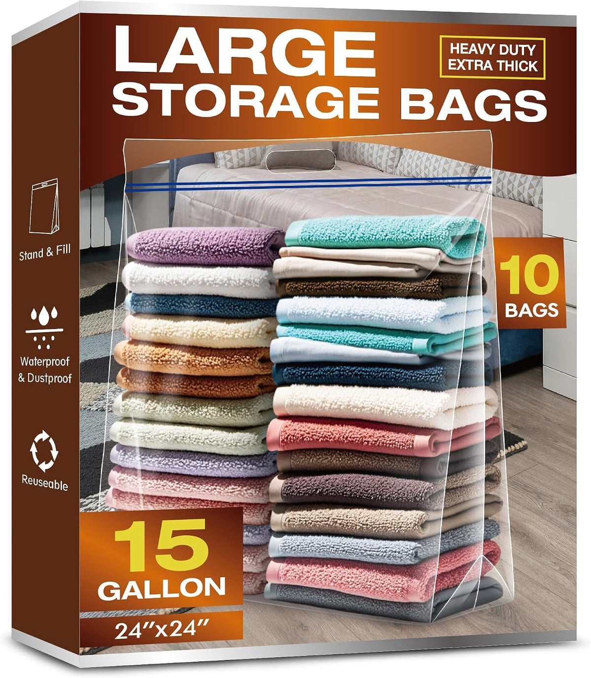 25 Gallon Jumbo Storage Bags, 3.5 Mil Thick Clear Plastic Zipper Bags with Handles, 35" x 24" Extra Large XL Heavy Duty for Home, Travel, and Moving (5 Packs)