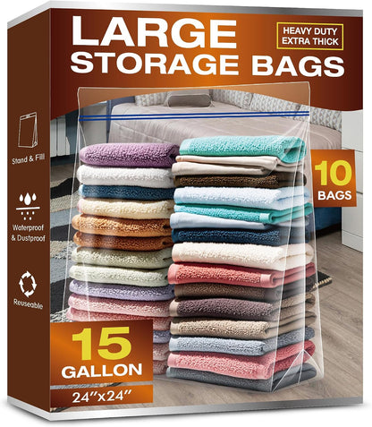 25 Gallon Jumbo Storage Bags, 3.5 Mil Thick Clear Plastic Zipper Bags with Handles, 35" x 24" Extra Large XL Heavy Duty for Home, Travel, and Moving (5 Packs)