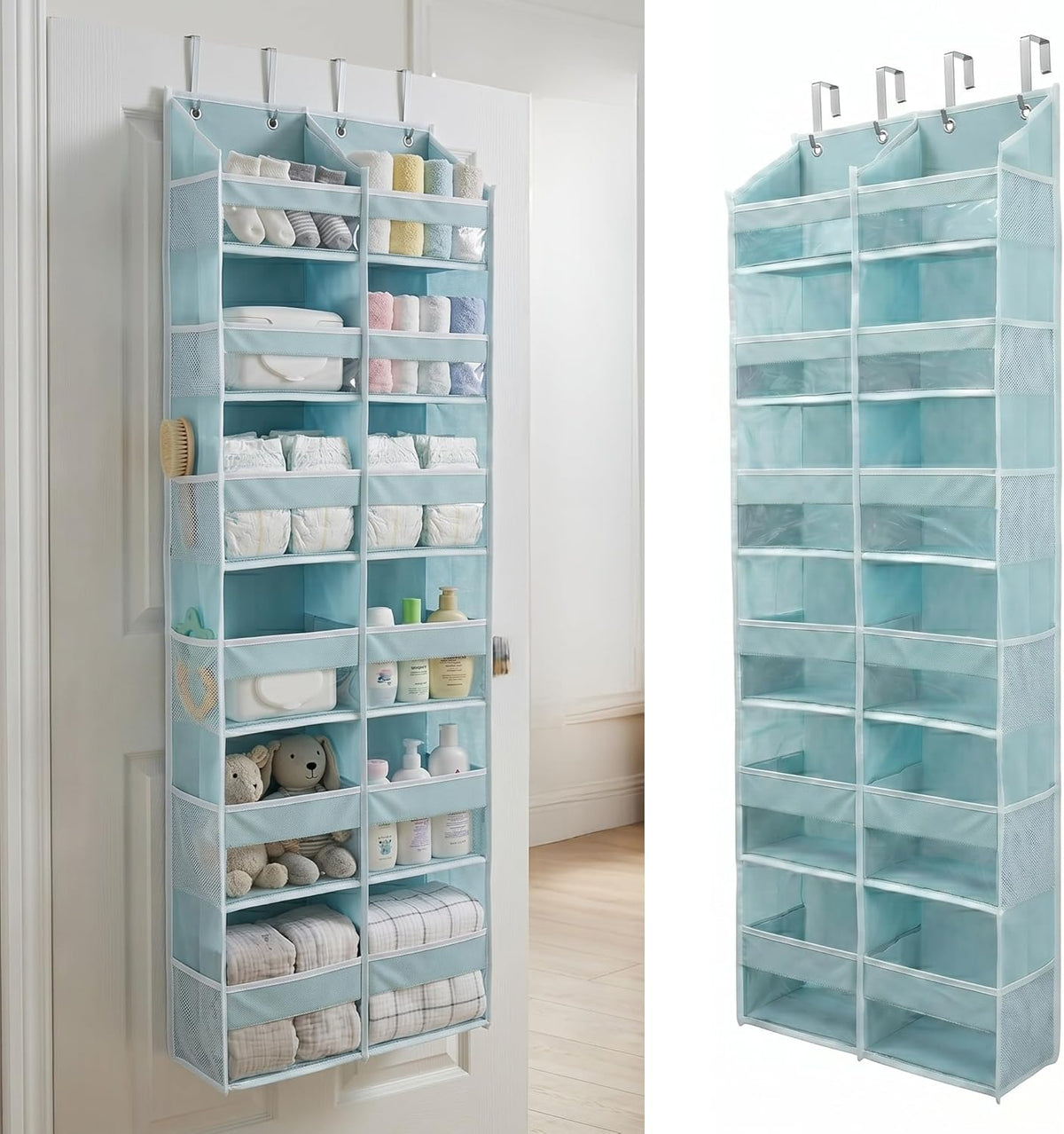 HOMELUX THEORY UPGRADED 6 Tiers Over The Door Organizer Hanging - 100D EXTRA THICK & 50lbs HUGE CAPACITY, 12 Side Mesh Pockets Over The Door Shoe Organizer, Hanging Closet Organizer (Ivory, 1pc)