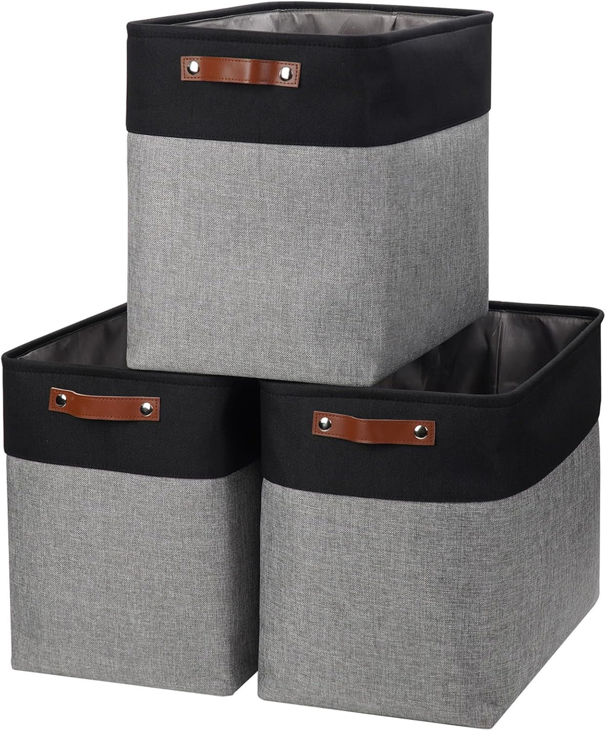 Bagnizer Large Fabric Storage Baskets | 50L Storage Bins, Decorative Linen Closet Baskets with Handles for Organizing, Shelf, Toys, Clothes, Home, Office, Nursery, 17x12x15Inches (Grey&White)