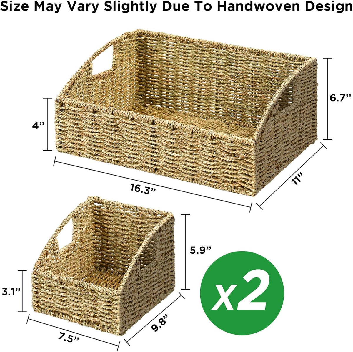 Rattan Storage Baskets, Handwoven Wicker Storage Bins with Built-in Handles, Storage Container Baskets for Shelves, Bedroom, Bathroom, Laundry Room or Kitchen(Natural)