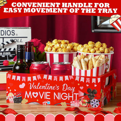 Movie Night Supplies Snack Trays with Handles Reusable Wooden Movie Gift Basket for Theater Popcorn Bucket Bowl Box Container Family Room Decor(Classic Style)