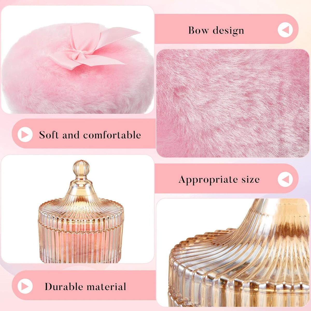 Tioncy 3 Pcs Large Body Powder Puff and Container Valentine's Day gift Powder Container with Puff Crystal Case Soft Washable Reusable Velour Face Body Glitter Wet Dry Makeup (Classic,Clear)
