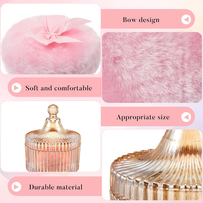 Tioncy 3 Pcs Large Body Powder Puff and Container Valentine's Day gift Powder Container with Puff Crystal Case Soft Washable Reusable Velour Face Body Glitter Wet Dry Makeup (Classic,Clear)